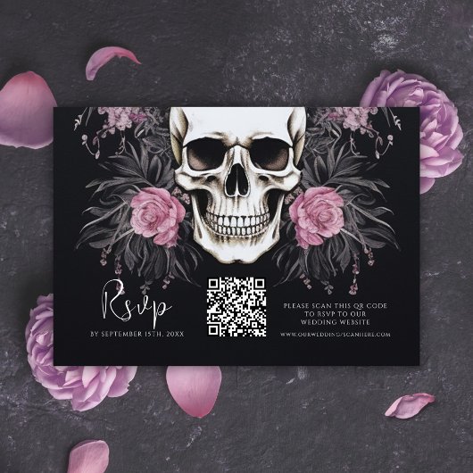 Gothic Floral QR Code Wedding RSVP Karte