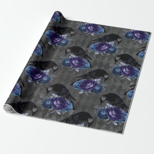 Gothic Floral Raven Halloween Muster Geschenkpapier