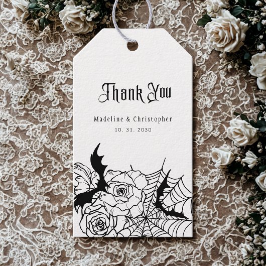 Gothic Floral Rose Bat Spiderweb Wedding Geschenkanhänger