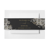 Gothic Floral Rose Black and Gold Hochzeit Einladungsbanderole (Vorderseite Beispiel)