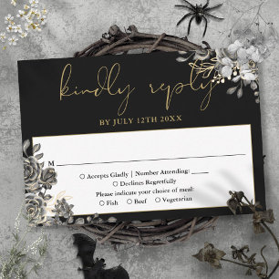 Gothic Floral Rose Black and Gold Hochzeit RSVP Karte