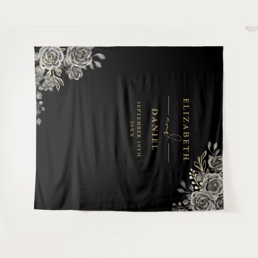 Gothic Floral Rose Hochzeit Foto Stand Hintergrund Wandteppich (Vorderseite (Horizontal))