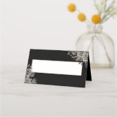 Gothic Floral Rose Schwarz und Gold Hochzeit gekla Platzkarte (Vorderseite)