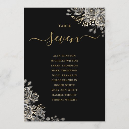 Gothic Floral Rose Sitzplan Tischnummer (Rückseite)