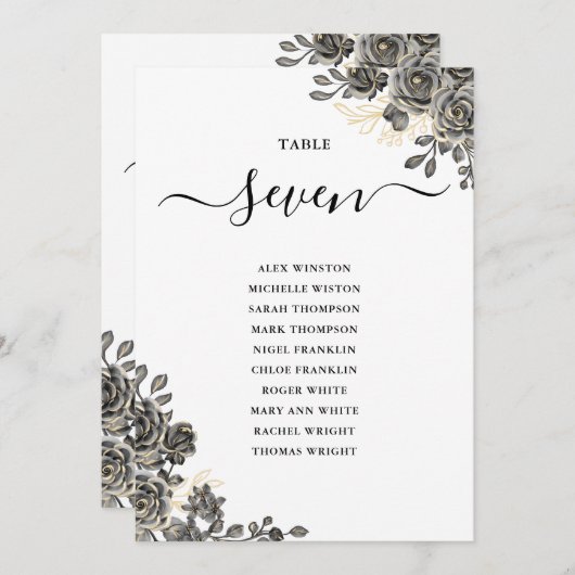 Gothic Floral Rose Sitzplan Tischnummer (Vorne/Hinten)