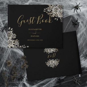 Gothic Floral Rosen Schwarz Goldene Hochzeit Gästebuch
