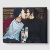 Gothic Floral Roses Black And Gold Photo Wedding Gästebuch (Rückseite)