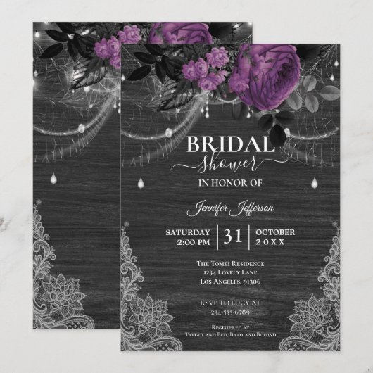 Gothic Floral Rustic Bridal Dusche Einladung (Vorne/Hinten)