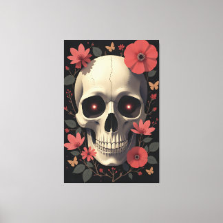 Gothic Floral Schädel - Stilisierter Schädel Leinwanddruck