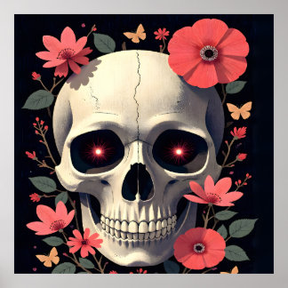 Gothic Floral Schädel - Stilisierter Schädel Poster