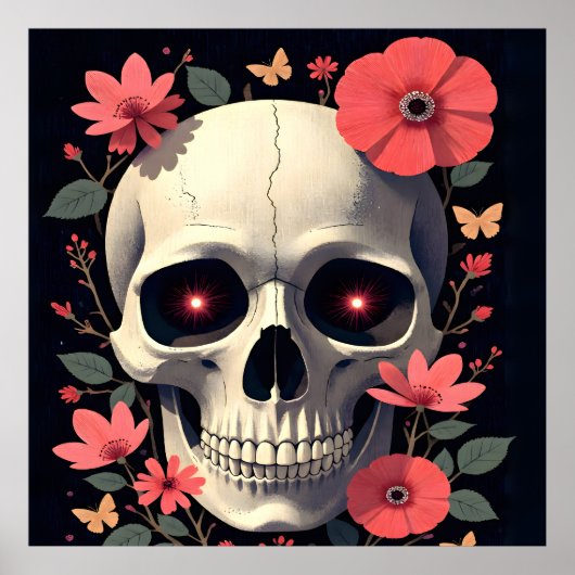 Gothic Floral Schädel - Stilisierter Schädel Poster (Vorne)