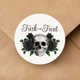 Gothic Floral Schädel Trick Or Treat Halloween Runder Aufkleber
