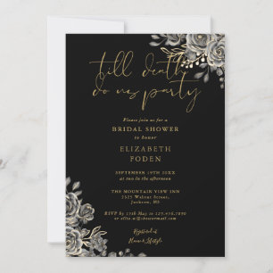 Gothic Floral Schwarz und Goldene Hochzeitstorte Einladung