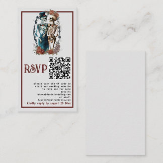 Gothic Floral Skeleton Couple QR Wedding RSVP Card Begleitkarte