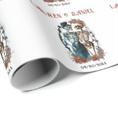 Gothic Floral Skeleton Lovers Names Wedding Geschenkpapier (Rolleneckpunkt)