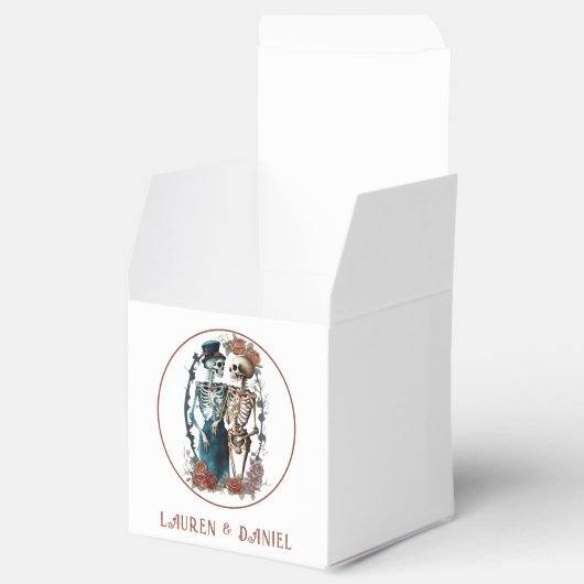 Gothic Floral Skeleton Lovers Names Wedding Geschenkschachtel (Geöffnet)