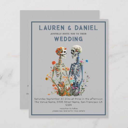 Gothic Floral Skeleton QR Code Hochzeit (Vorne/Hinten)