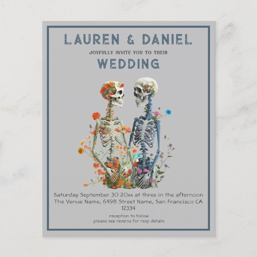 Gothic Floral Skeleton QR Code Hochzeit (Vorderseite)