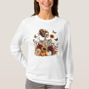Gothic Floral Skelett Herbst Halloween T-Shirt