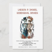 Gothic Floral Skeletts Hochzeitessen Probe Einladung (Vorderseite)