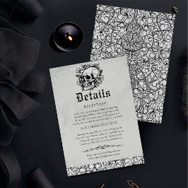 Gothic Floral Skull Black Wedding Details Begleitkarte