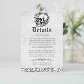 Gothic Floral Skull Black Wedding Details Begleitkarte (Stehend Vorderseite)