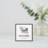 Gothic Floral Skull Black & White Tattoo Artist Quadratische Visitenkarte (Stehend Vorderseite)