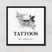 Gothic Floral Skull Black & White Tattoo Artist Quadratische Visitenkarte (Vorderseite)