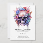 Gothic Floral Skull Boho Aquarellhandfasts Einladung (Vorderseite)