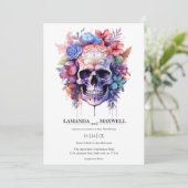 Gothic Floral Skull Boho Aquarellhandfasts Einladung (Stehend Vorderseite)