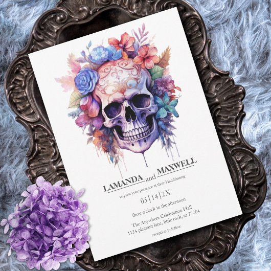 Gothic Floral Skull Boho Aquarellhandfasts Einladung