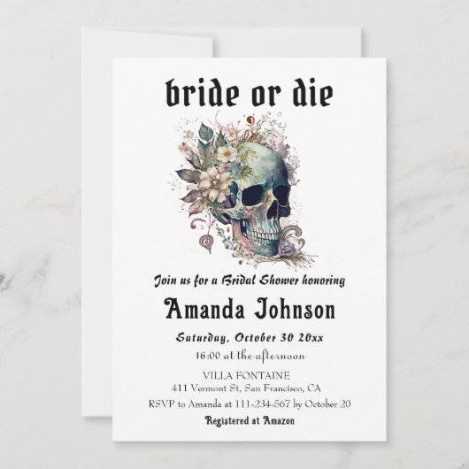 Gothic Floral Skull Bridge oder Die Brautparty Einladung (Vorderseite)