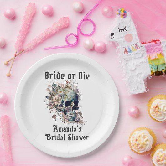 Gothic Floral Skull Bridge oder Die Brautparty Pappteller (Party)