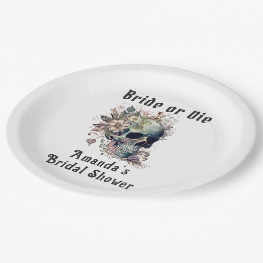 Gothic Floral Skull Bridge oder Die Brautparty Pappteller (Schrägansicht)