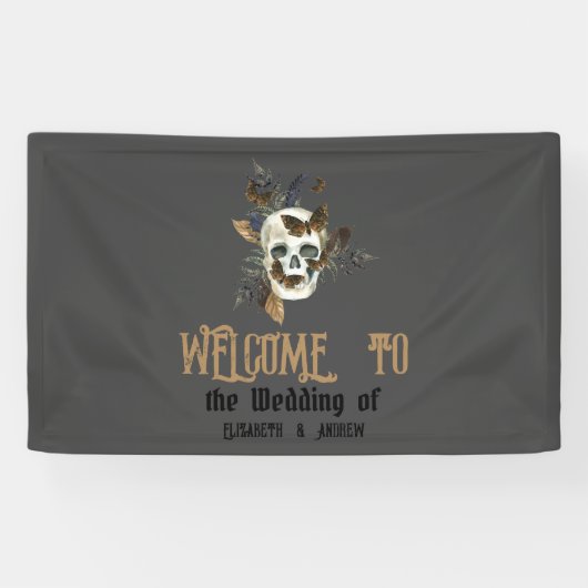 Gothic Floral Skull Butterflies Hochzeit Banner (Horizontal)