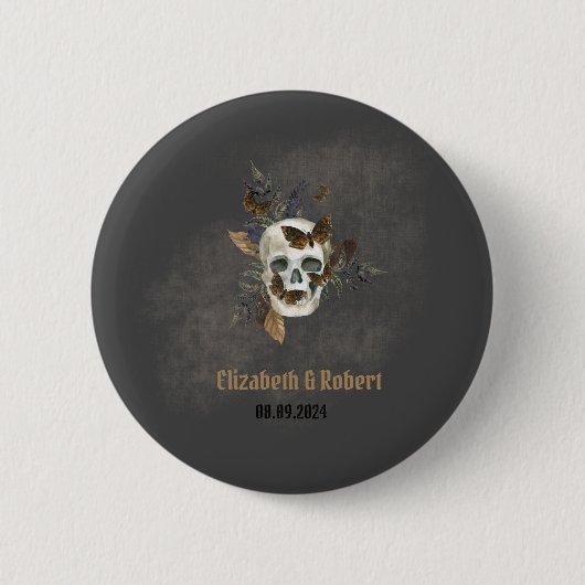 Gothic Floral Skull Butterflies Hochzeit Button (Vorderseite)