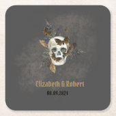 Gothic Floral Skull Butterflies Hochzeit Rechteckiger Pappuntersetzer (Vorderseite)