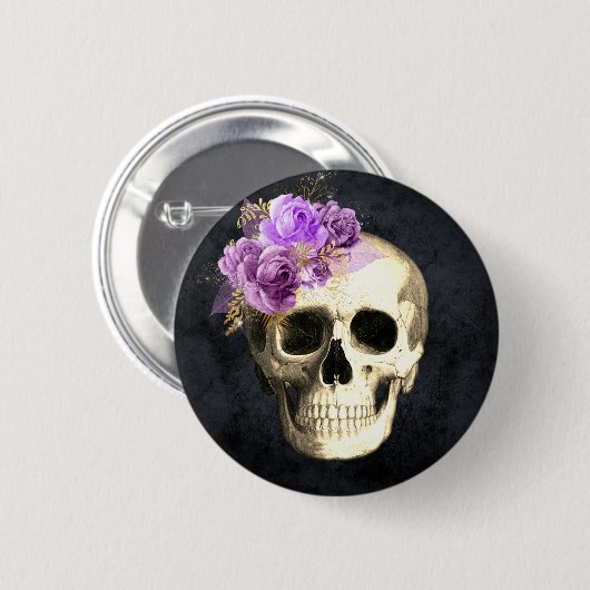 Gothic Floral Skull  Button (Vorne & Hinten)