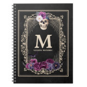 Gothic Floral Skull Custom Monogram & Name Black Notizblock (Vorderseite)