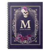 Gothic Floral Skull Custom Monogram & Name Navy Notizblock (Vorderseite)