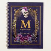 Gothic Floral Skull Dark Blue Custom Monogram Name Planer (Vorderseite)