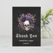 Gothic Floral Skull Dunkle Hochzeit Danke Karte (Stehend Vorderseite)