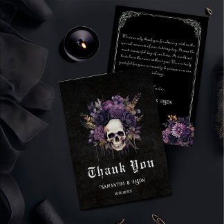 Gothic Floral Skull Dunkle Hochzeit Danke Karte