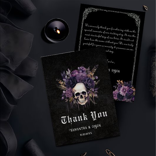 Gothic Floral Skull Dunkle Hochzeit Danke Karte