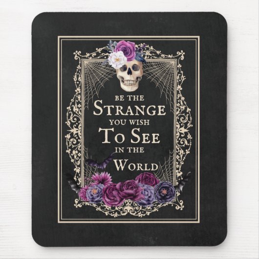Gothic Floral Skull Fledermäuse Funny Zitat Schwar Mousepad (Vorne)