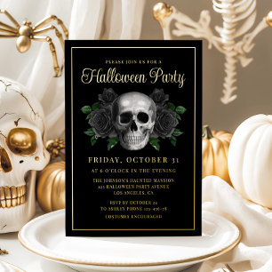 Gothic Floral Skull Halloween Gold Folieneinladung