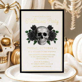 Gothic Floral Skull Halloween Gold Folieneinladung