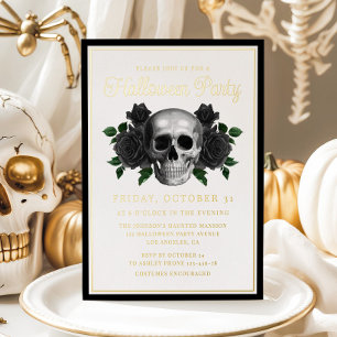 Gothic Floral Skull Halloween Gold Folieneinladung