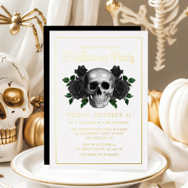 Gothic Floral Skull Halloween Gold Folieneinladung