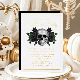 Gothic Floral Skull Halloween Gold Folieneinladung